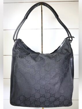 Gucci Black GG Monogram Shoulder Hobo Bag